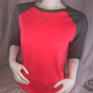 Womens Hot Pink And Grey Long-sleeve Workout Top Size Large